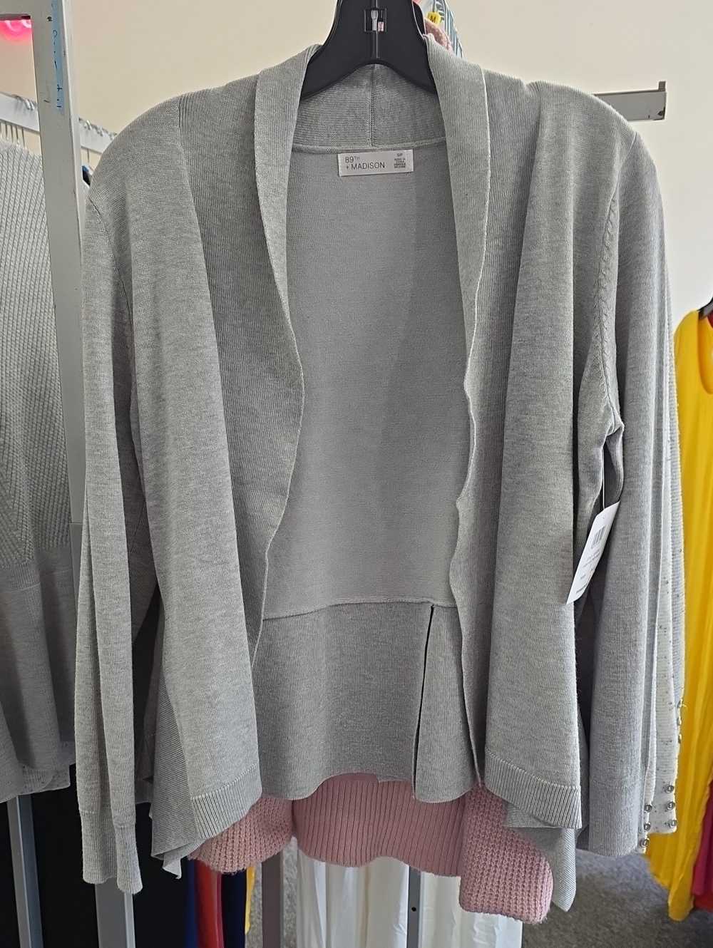 Madison Light Gray Open-Front Knit Cardigan